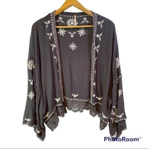 Free People Gray Embroidered Jacket